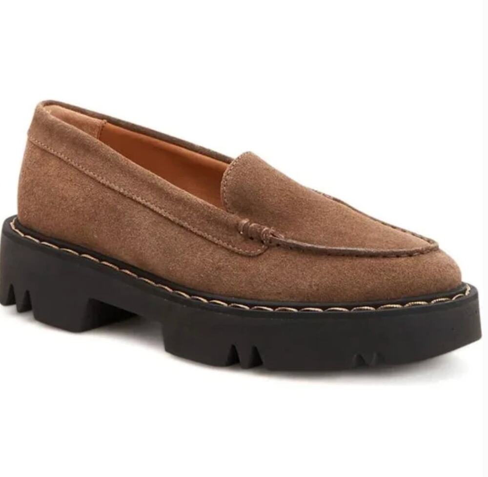 AQUATALIA Hayley Platform Suede Loafers Taupe Tan Brown Neutral Sz 7 $440